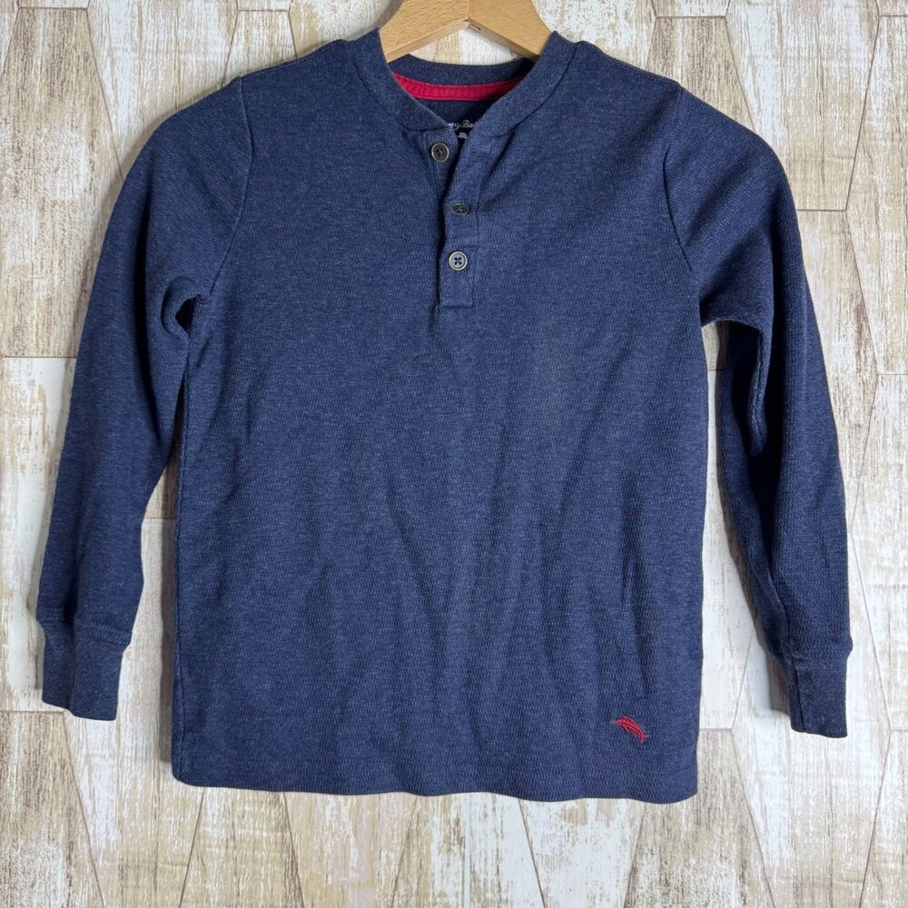 Tommy Bahama Shirt Boys‎ M (7/8) Blue Thermal Henley Long Sleeves